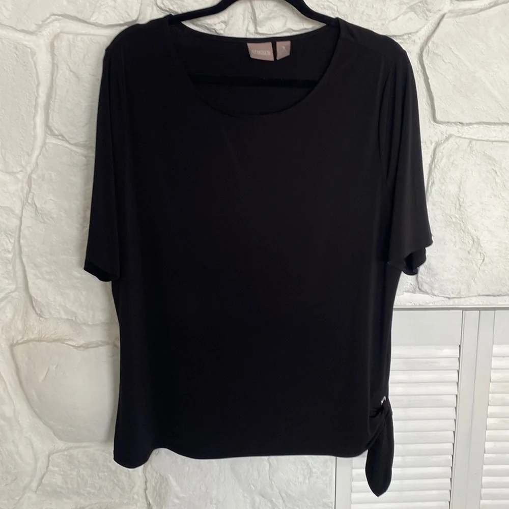 Chico’s Black short sleeve stretchy top with tie on side Chico size 3 or XL - Picture 4 of 13